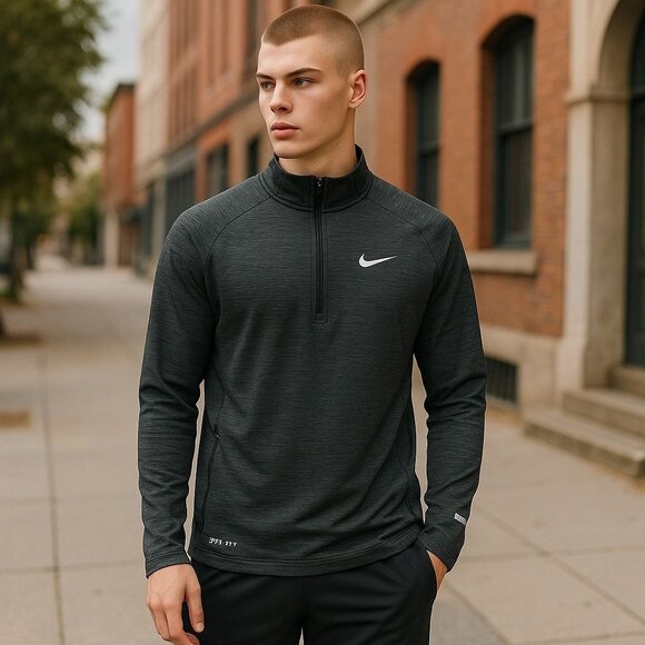 NIKE Dri Fit Pullover Men's XL Charcoal 1/4 Zip Reflective Running Waffle Knit - Picture 1 of 10